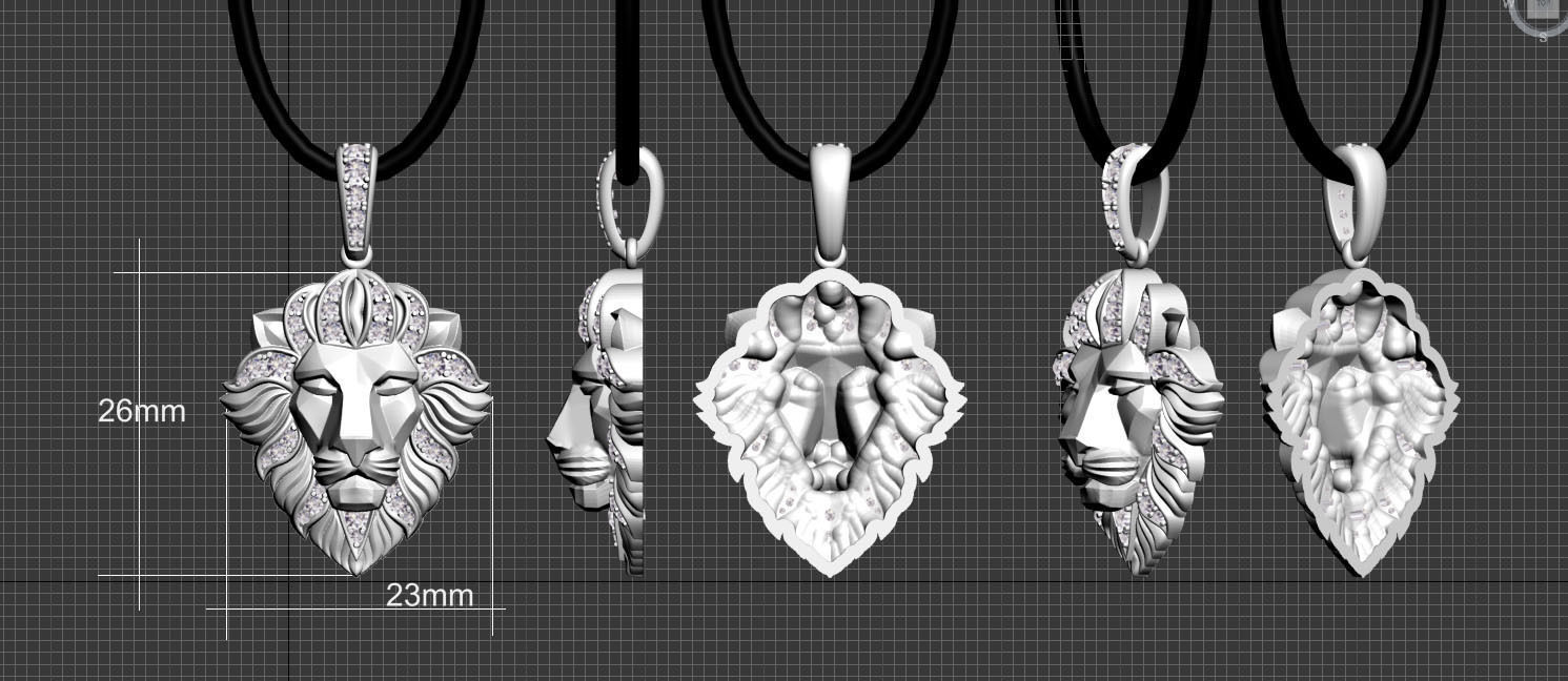 pendant lion 3D print model_4