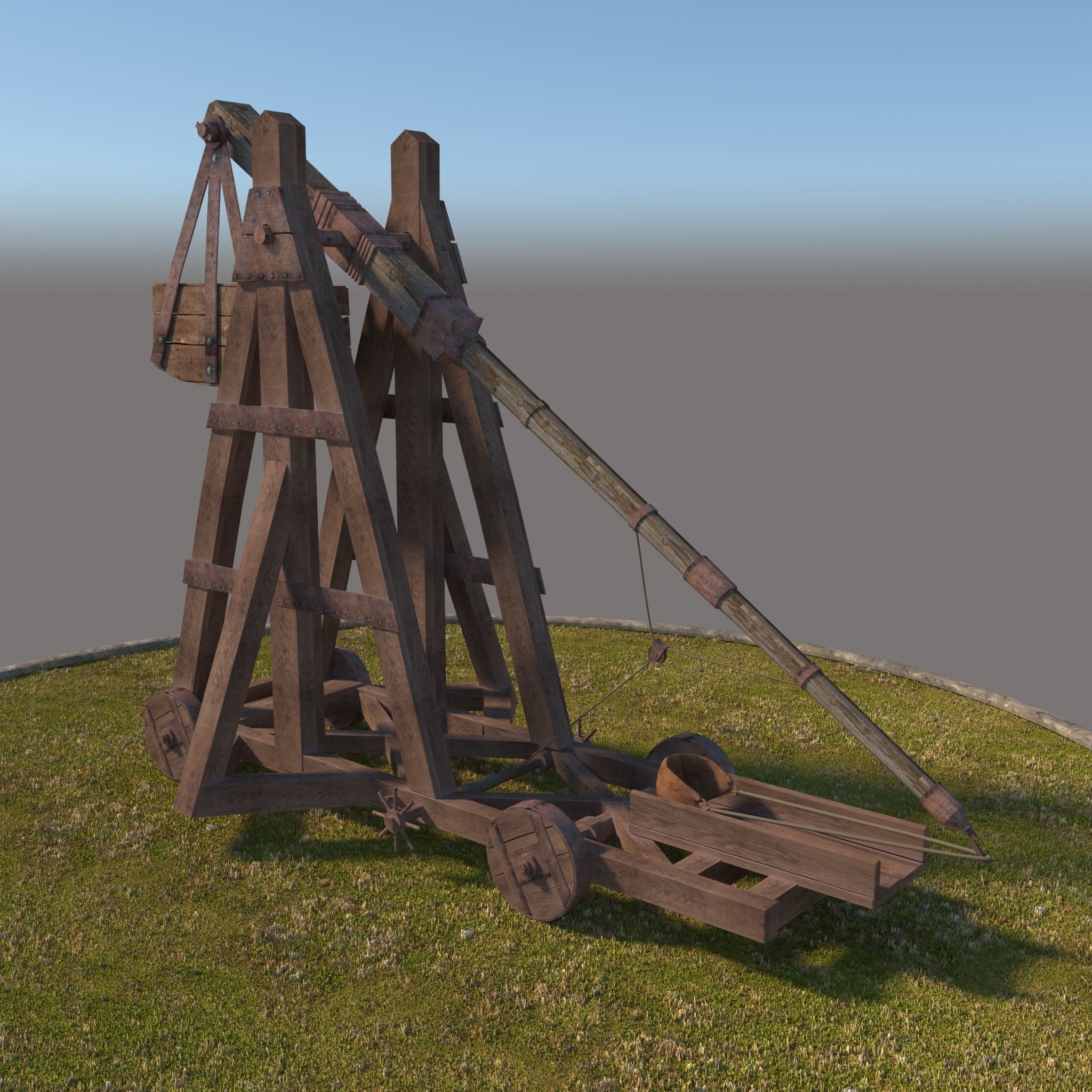 Medieval Catapult 3D model_2