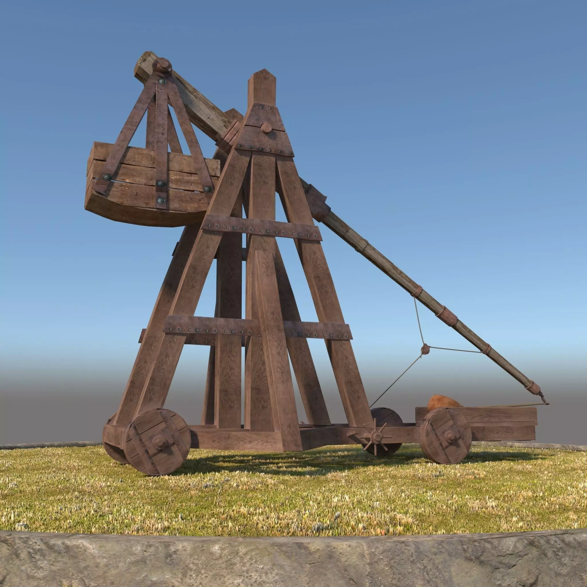 Medieval Catapult 3D model_0