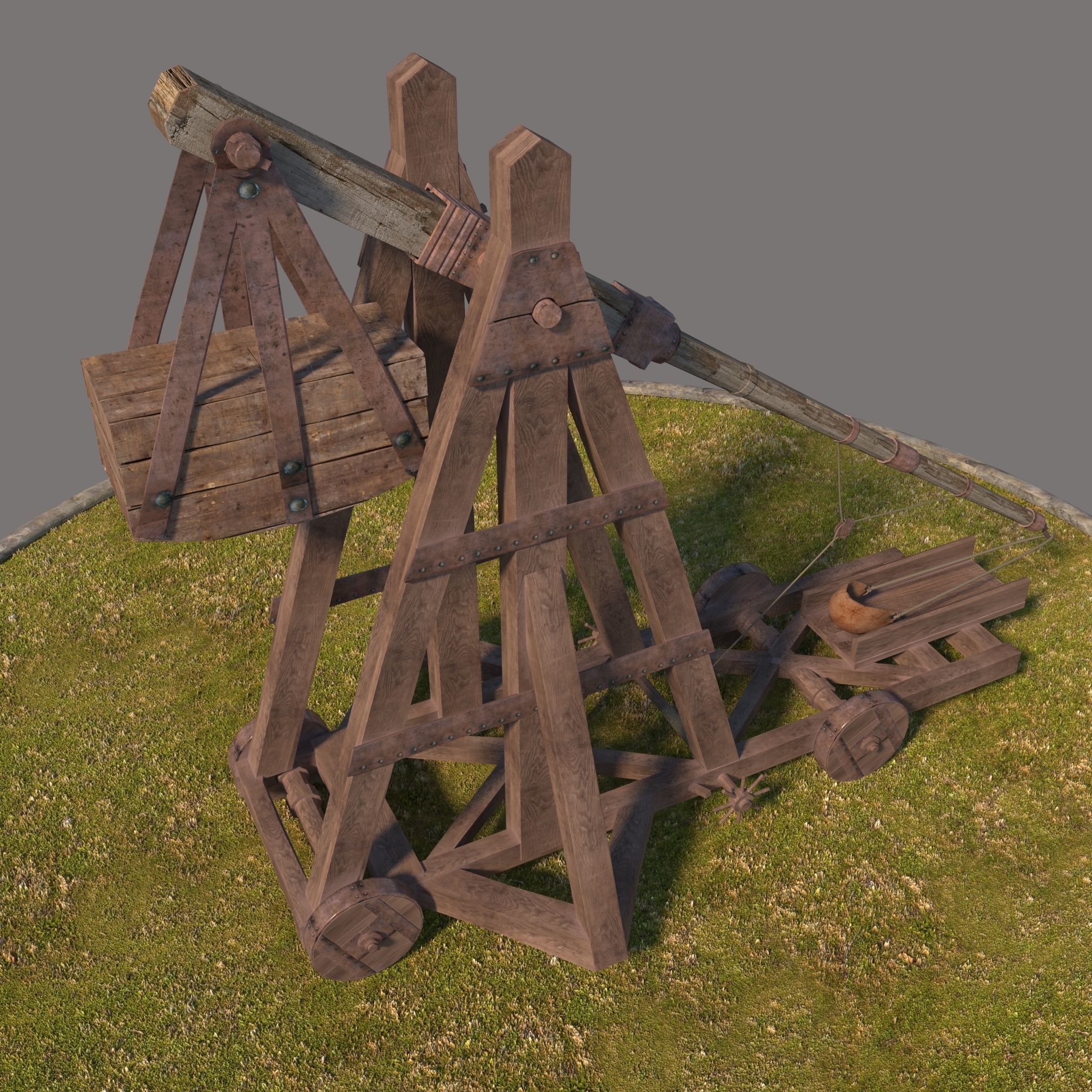 Medieval Catapult 3D model_4