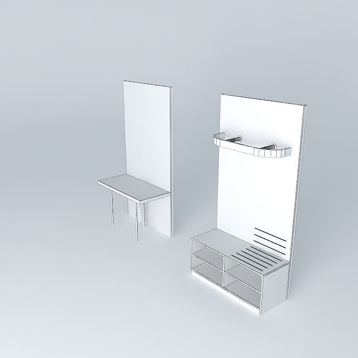 Furniture bathroom with two doors and wooden bench Free 3D model_4