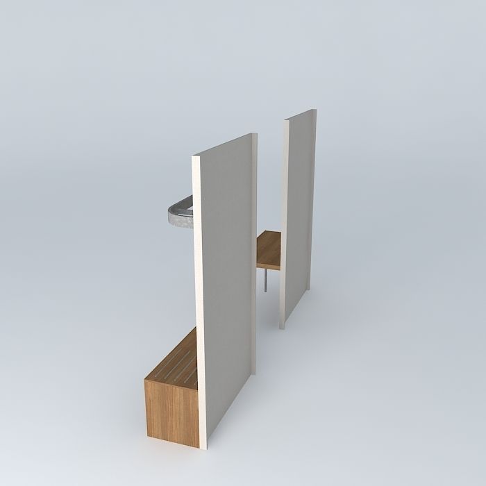 Furniture bathroom with two doors and wooden bench Free 3D model_1