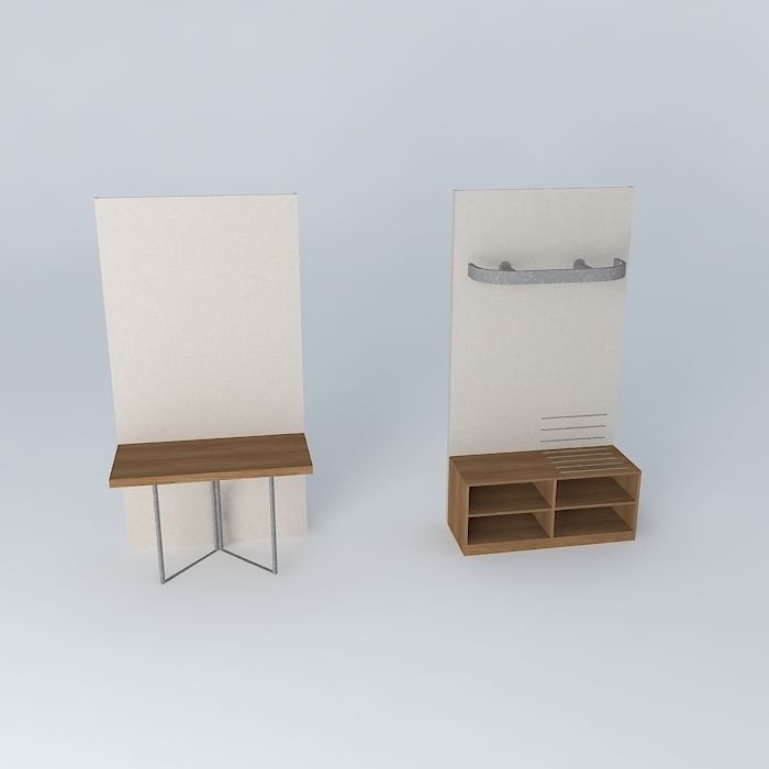 Furniture bathroom with two doors and wooden bench Free 3D model_2
