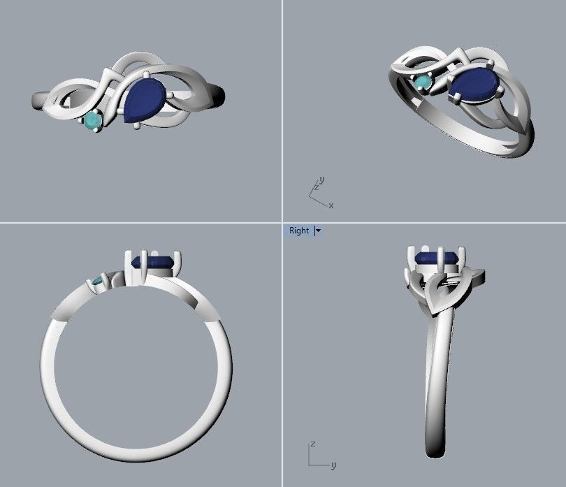 Design Women ring with gems 3dm stl 3D print model 3D print model_23