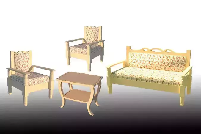 furniture set wooden bench with floral pattern