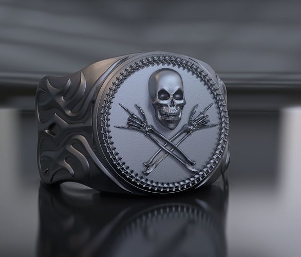 Ring with skull and rock gesture 3D print model
