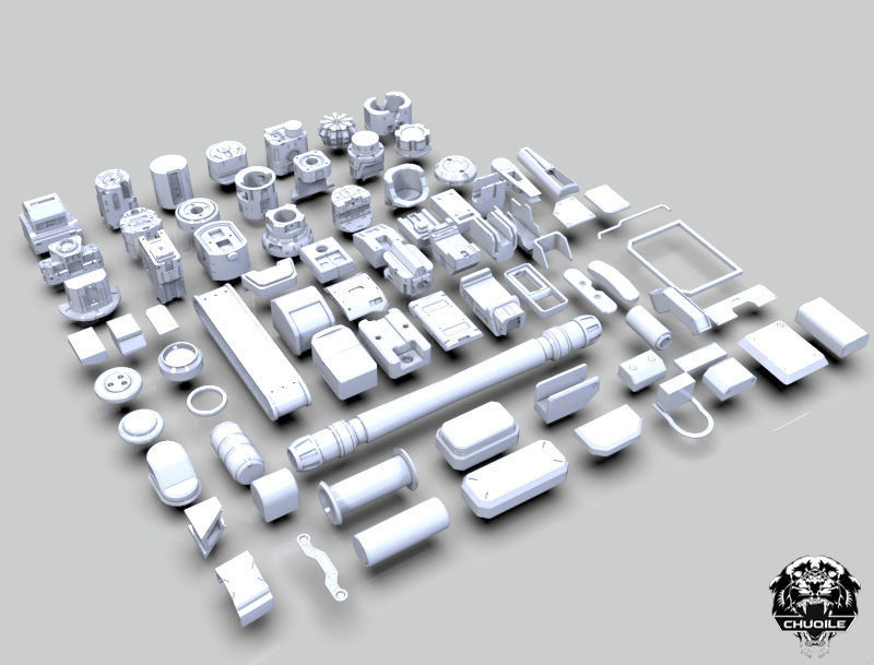 Sci-fi Hard Surface Kitbash 3D model_3