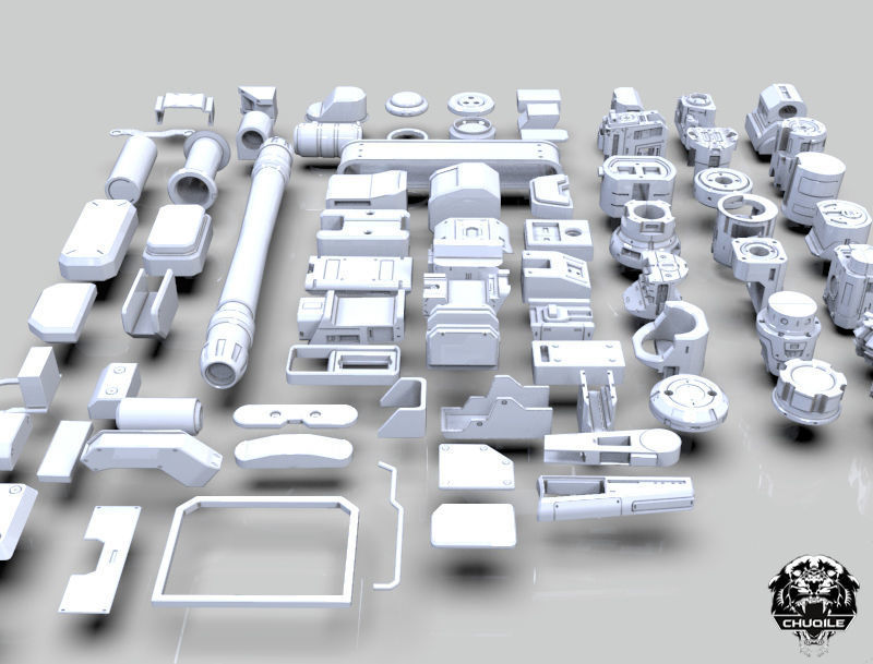 Sci-fi Hard Surface Kitbash 3D model_4