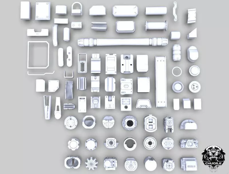 Sci-fi Hard Surface Kitbash 3D model_0