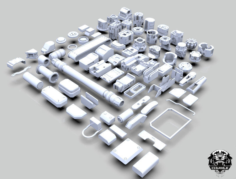 Sci-fi Hard Surface Kitbash 3D model_2