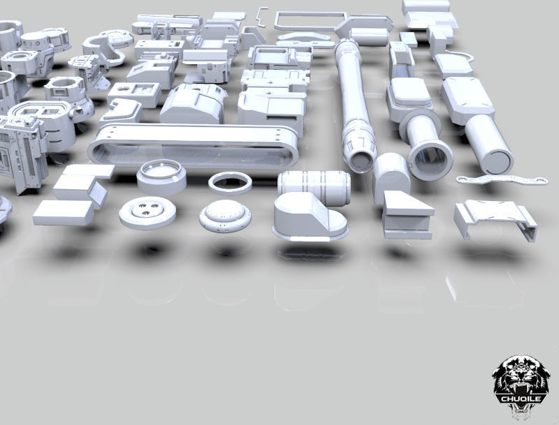 Sci-fi Hard Surface Kitbash 3D model_8