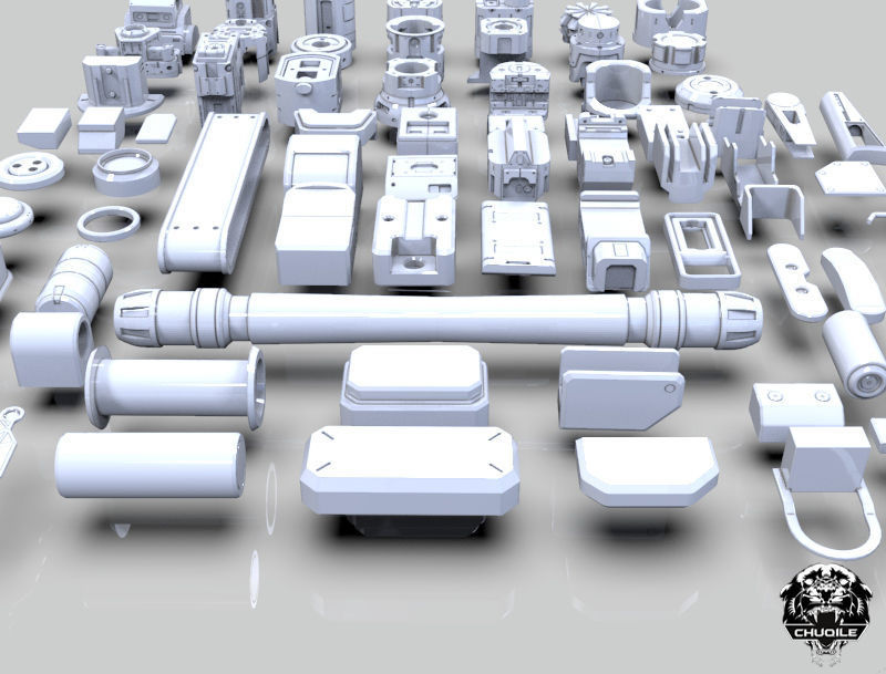 Sci-fi Hard Surface Kitbash 3D model_5