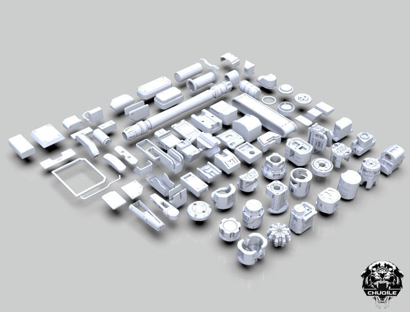 Sci-fi Hard Surface Kitbash 3D model_1