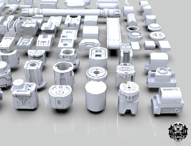 Sci-fi Hard Surface Kitbash 3D model_7