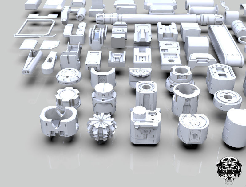 Sci-fi Hard Surface Kitbash 3D model_6