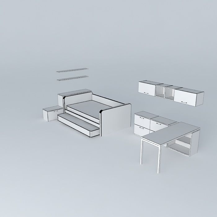 children desk with shelves and drawers Free 3D model_4
