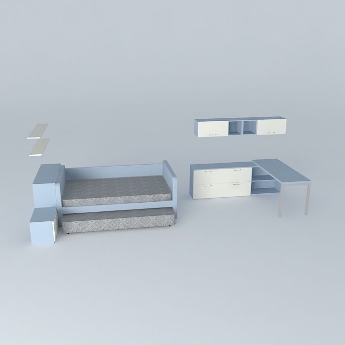 children desk with shelves and drawers Free 3D model_2