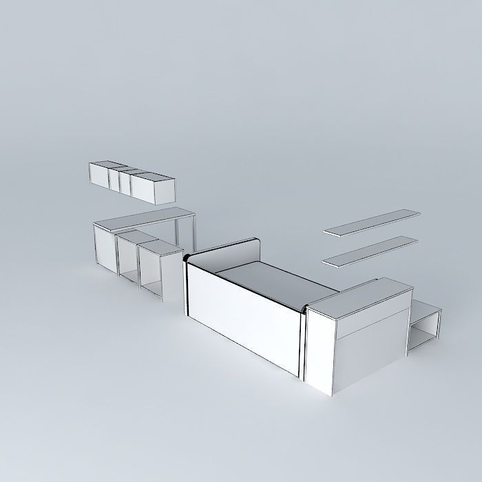 children desk with shelves and drawers Free 3D model_3
