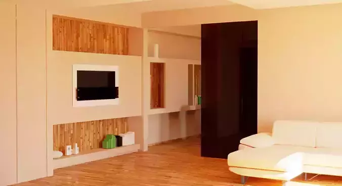 Interior living room with walls and wooden floors