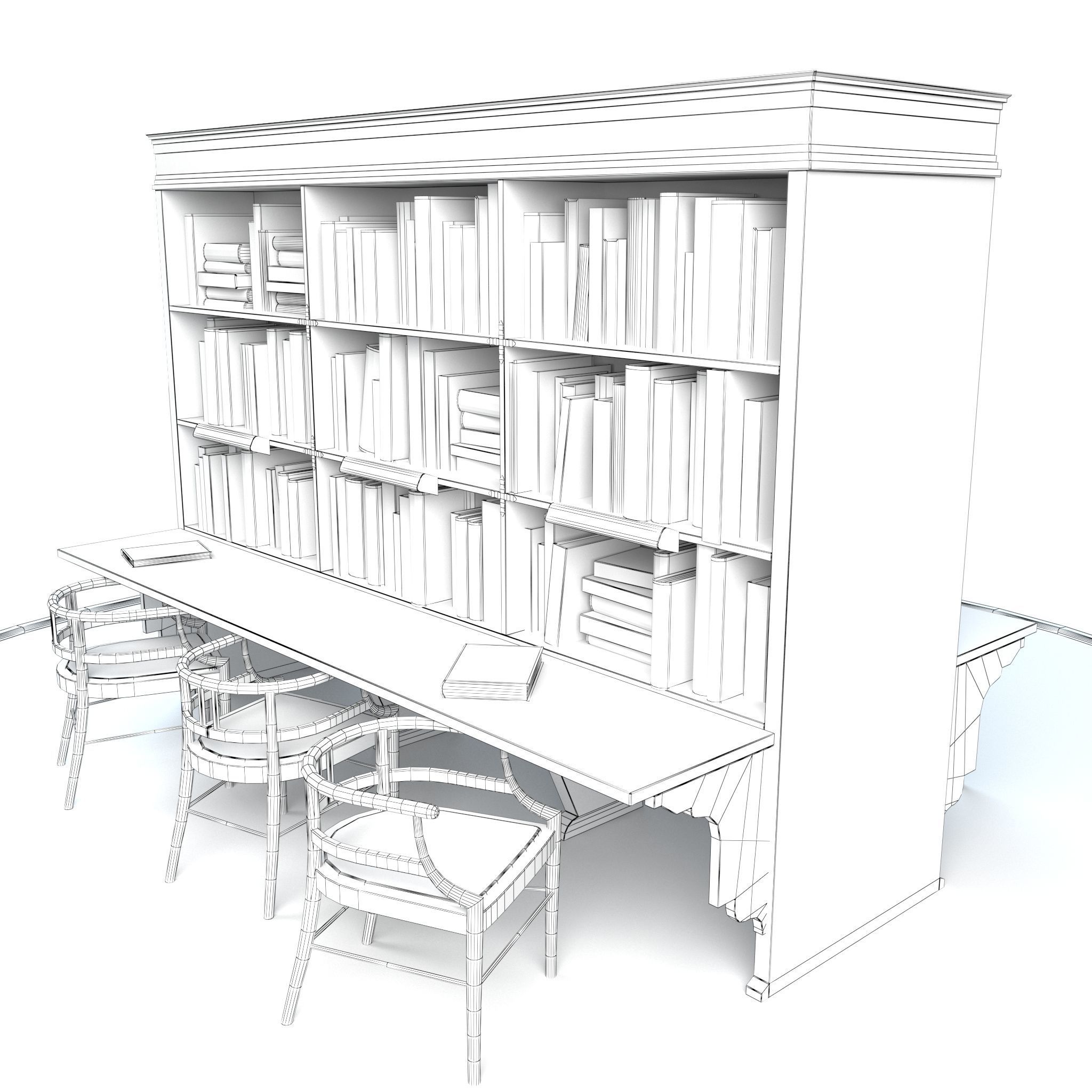 Bookshelf and chairs Low-poly 3D model_8
