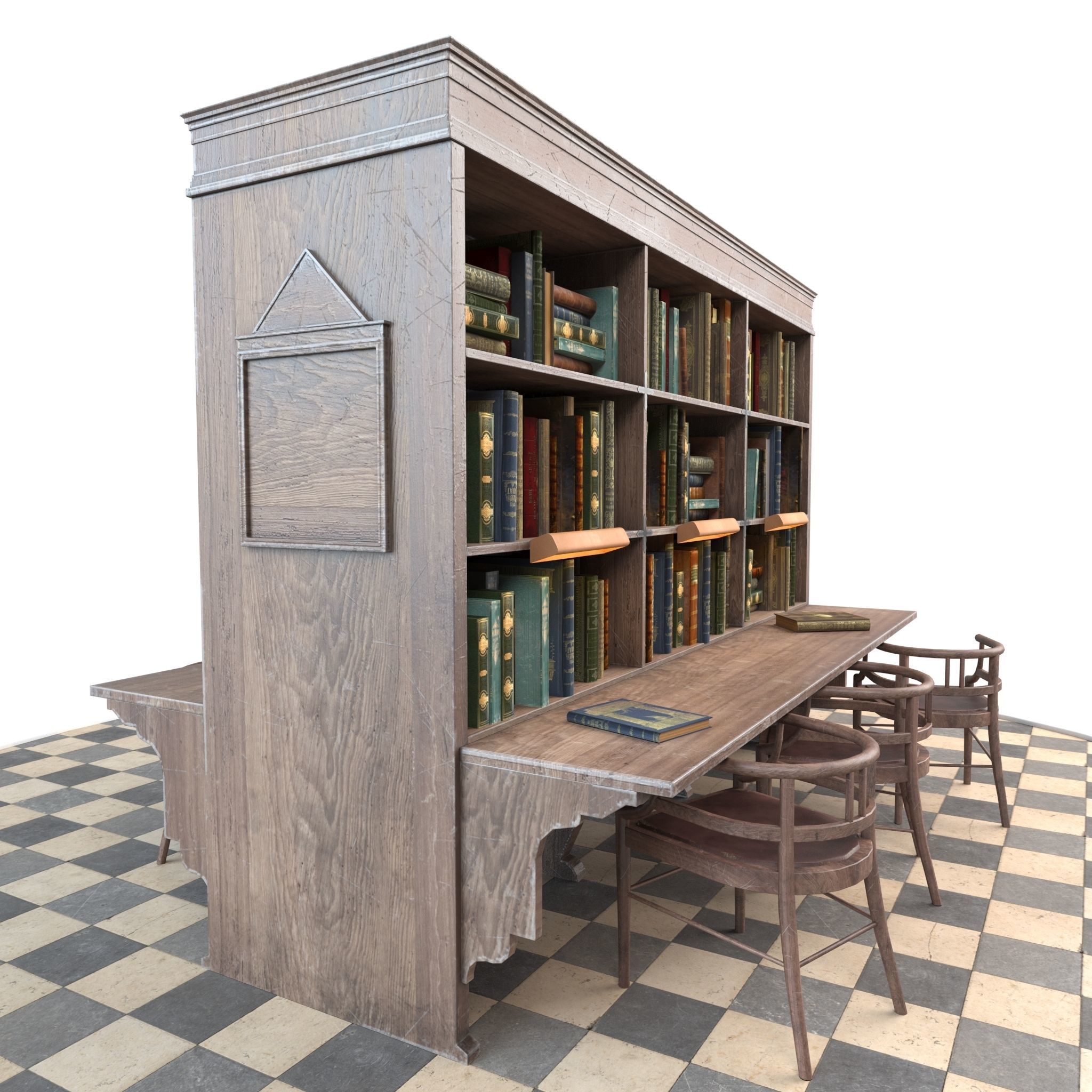 Bookshelf and chairs Low-poly 3D model_3
