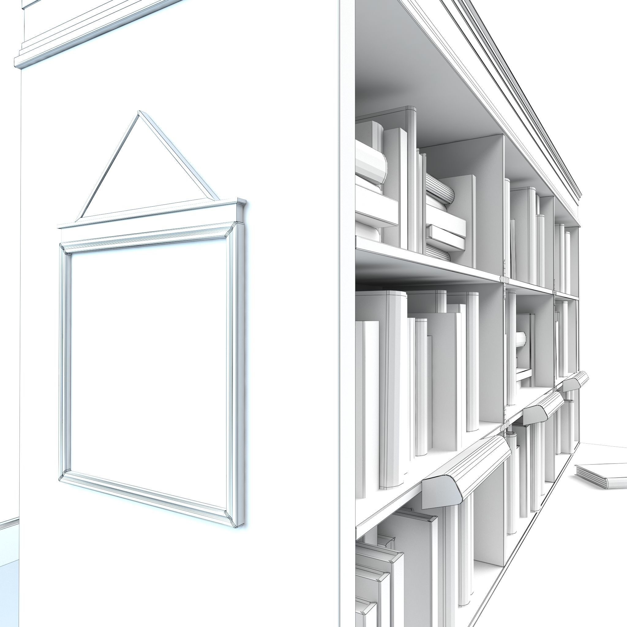 Bookshelf and chairs Low-poly 3D model_14