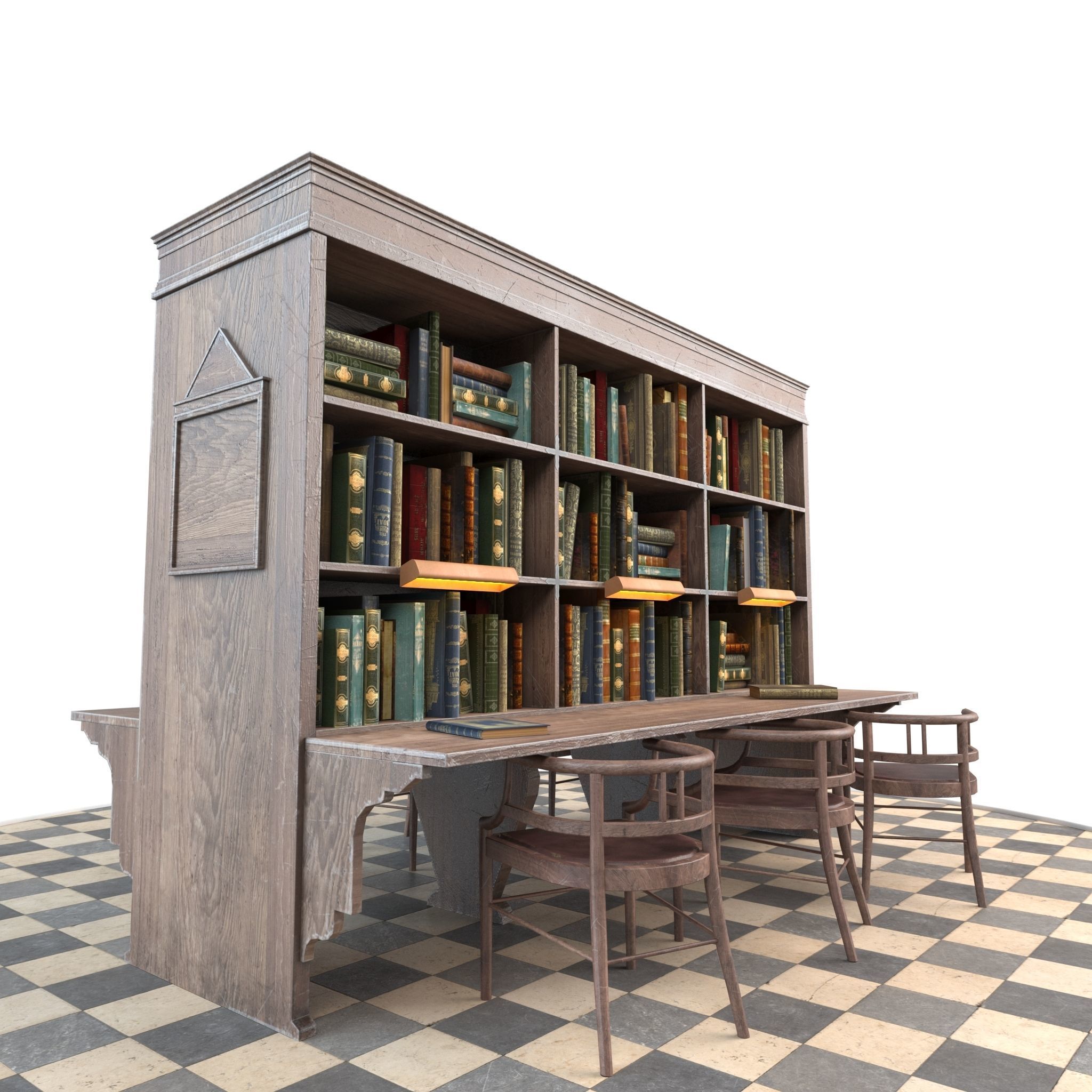 Bookshelf and chairs Low-poly 3D model_7