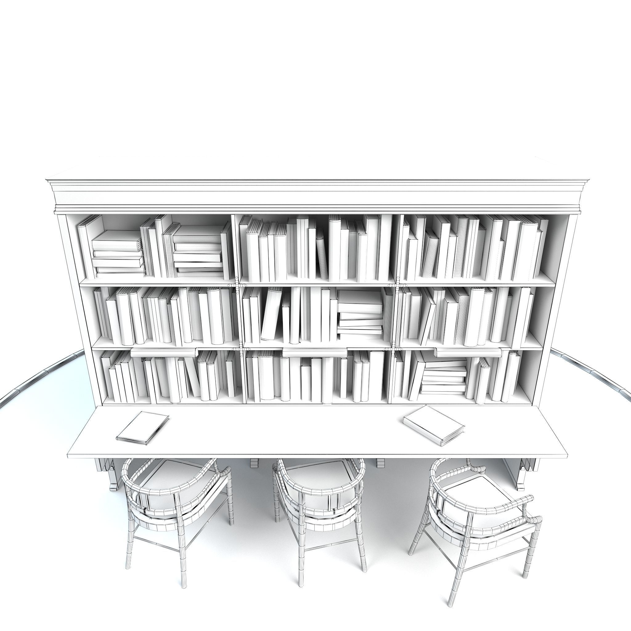 Bookshelf and chairs Low-poly 3D model_10