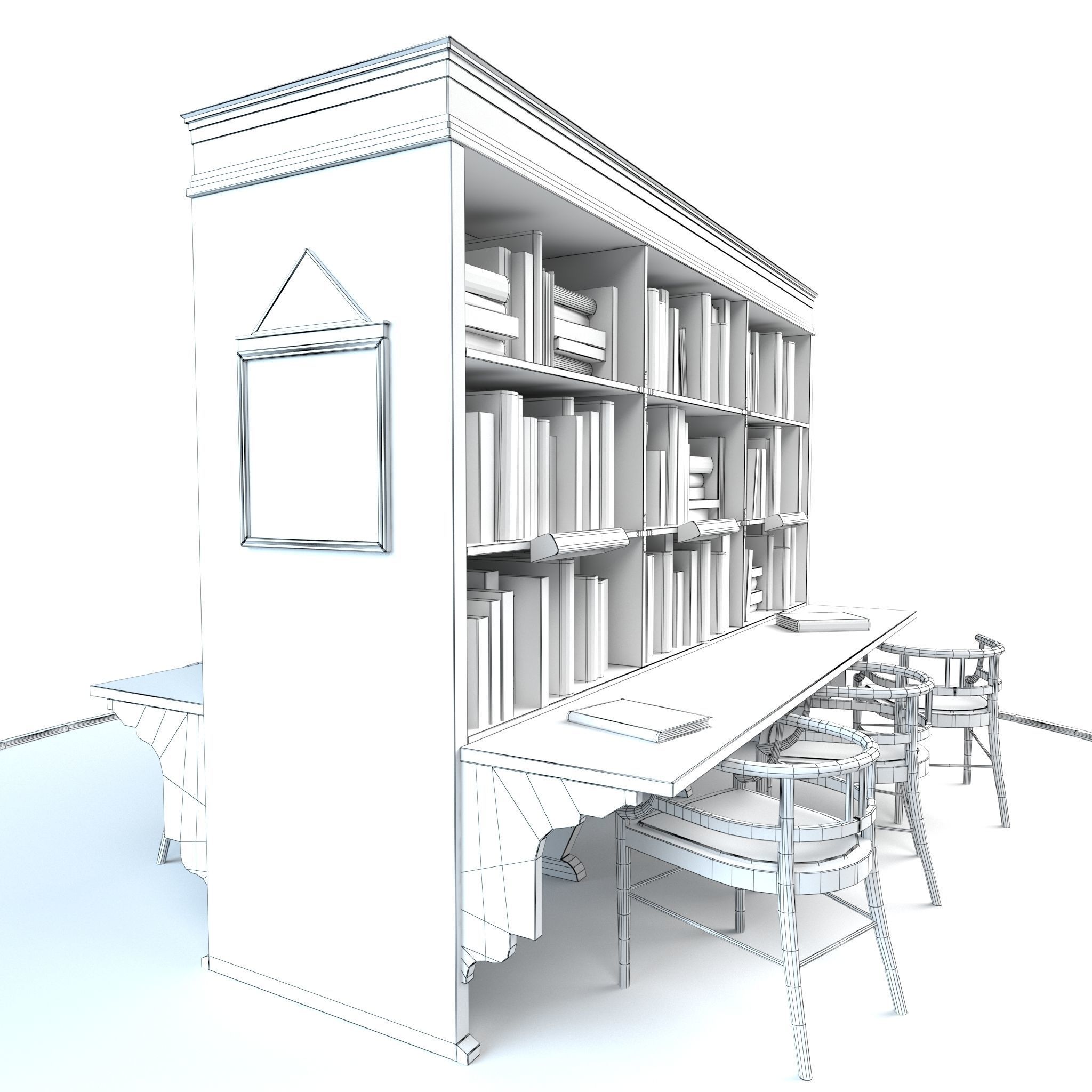 Bookshelf and chairs Low-poly 3D model_11