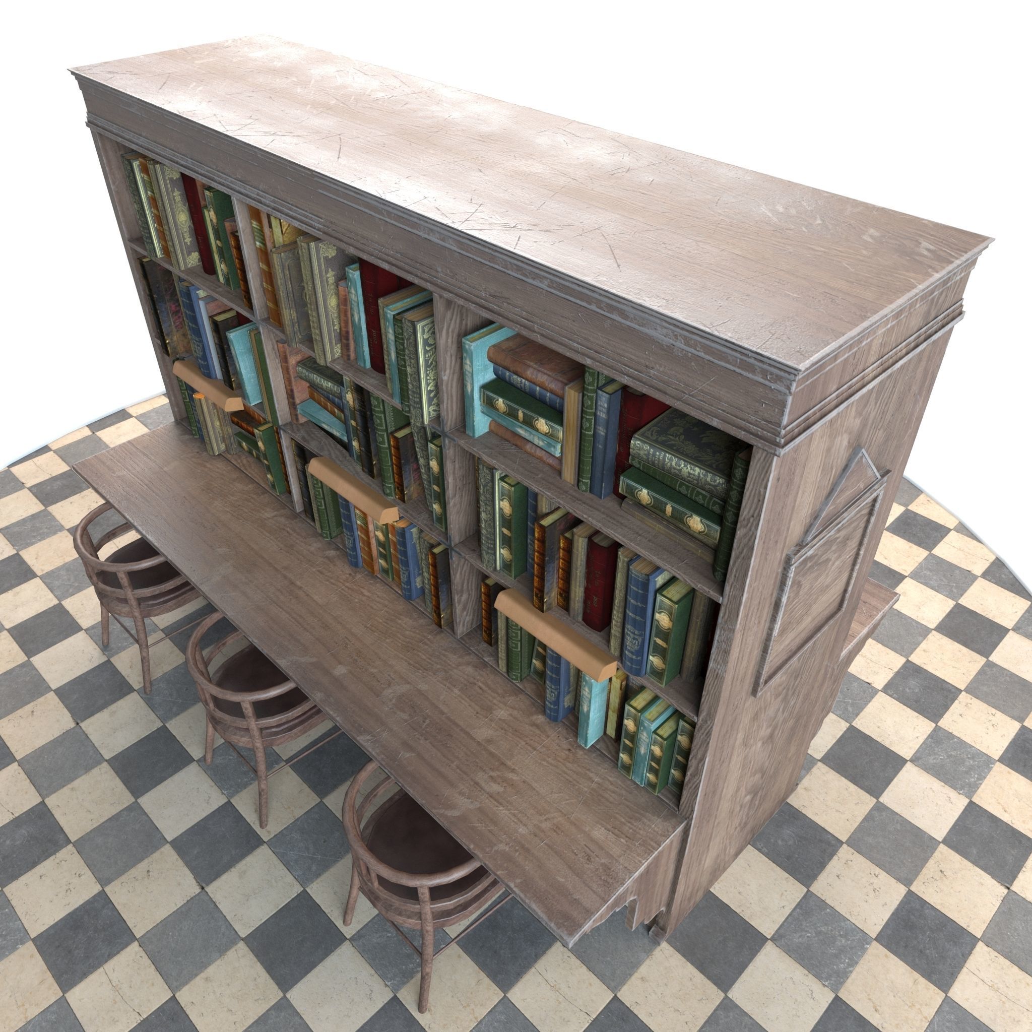Bookshelf and chairs Low-poly 3D model_4