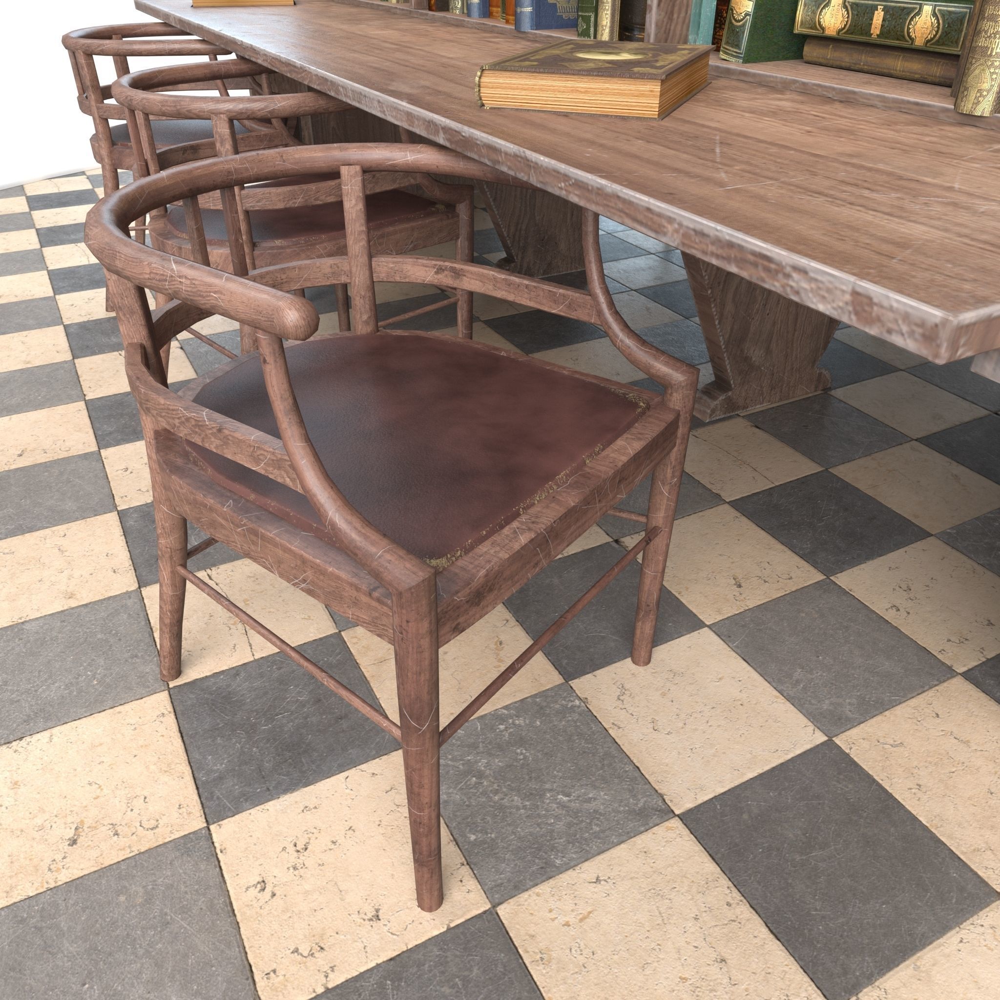 Bookshelf and chairs Low-poly 3D model_5