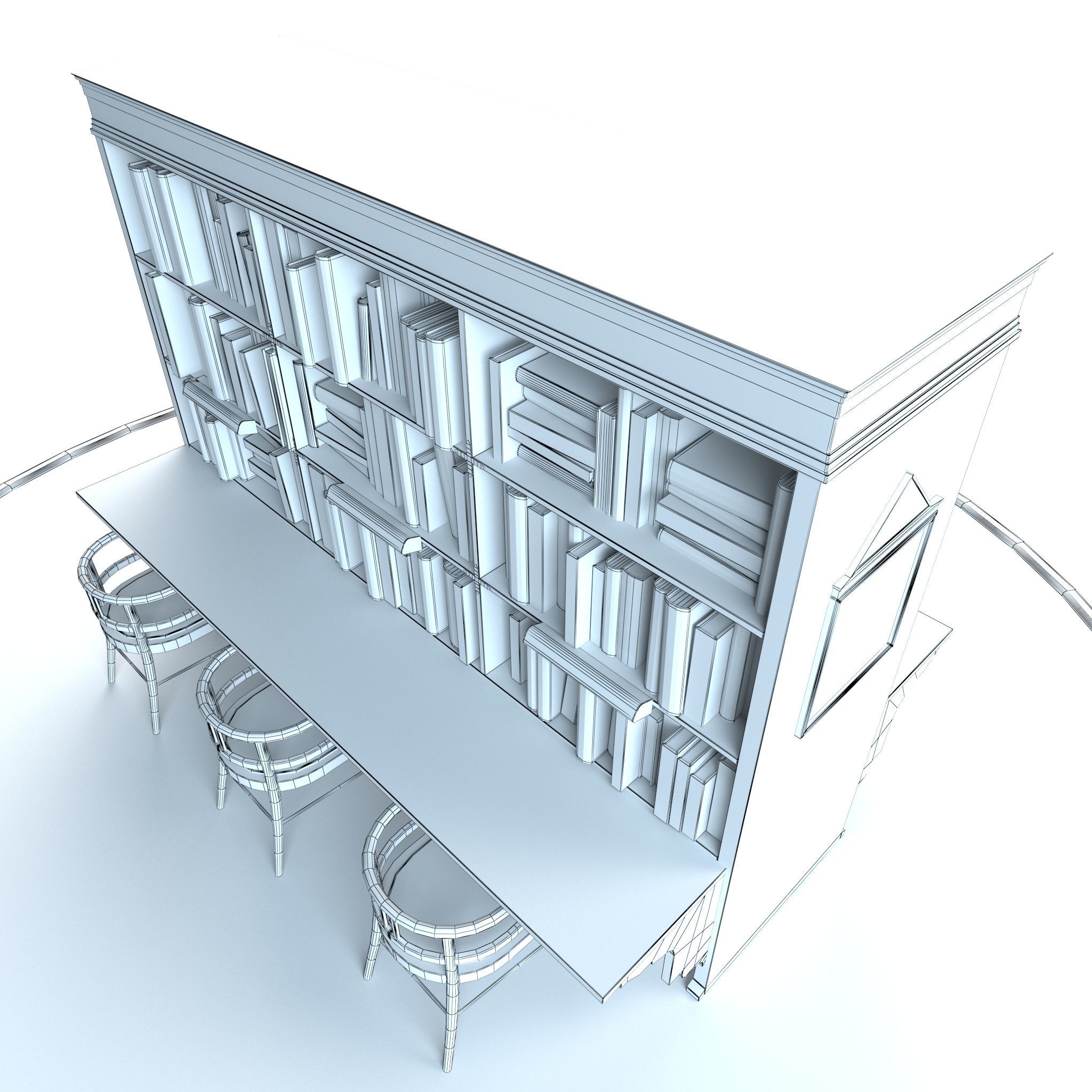 Bookshelf and chairs Low-poly 3D model_12
