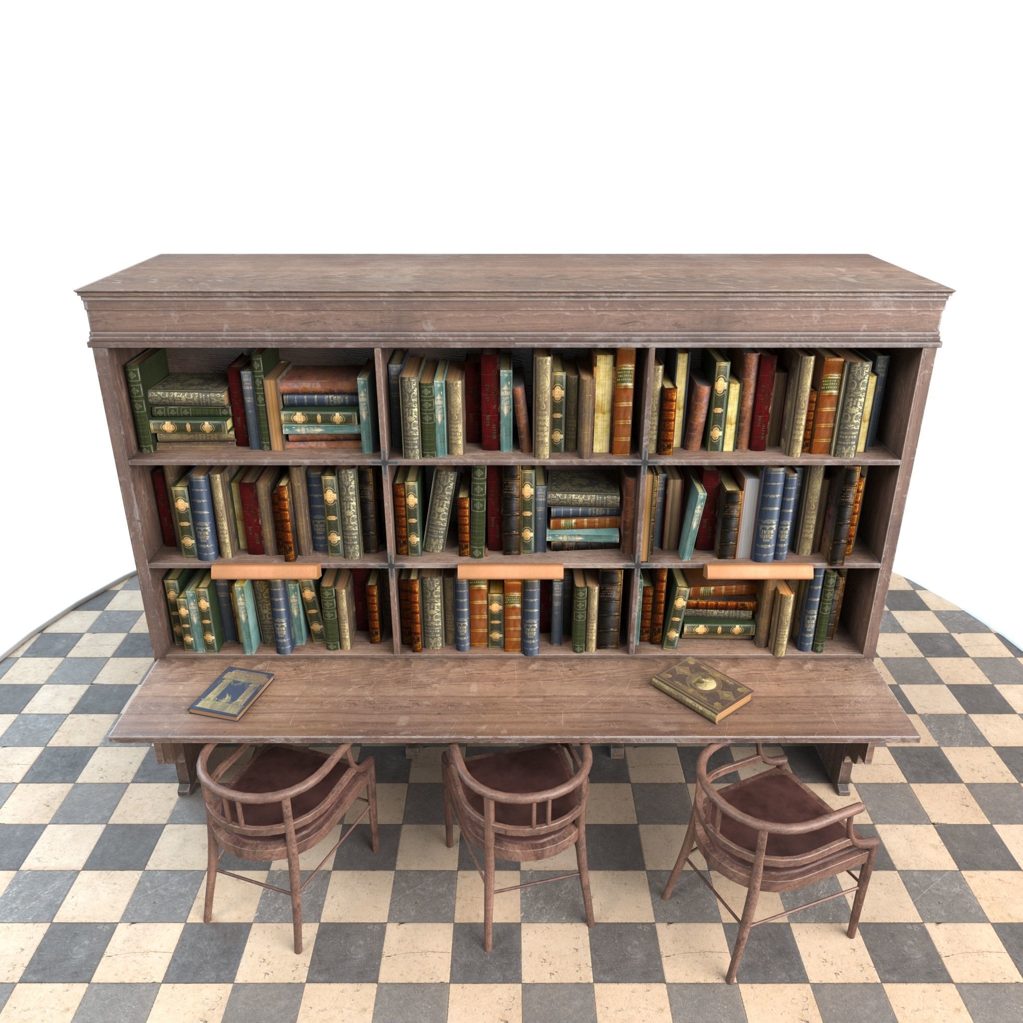 Bookshelf and chairs Low-poly 3D model_2
