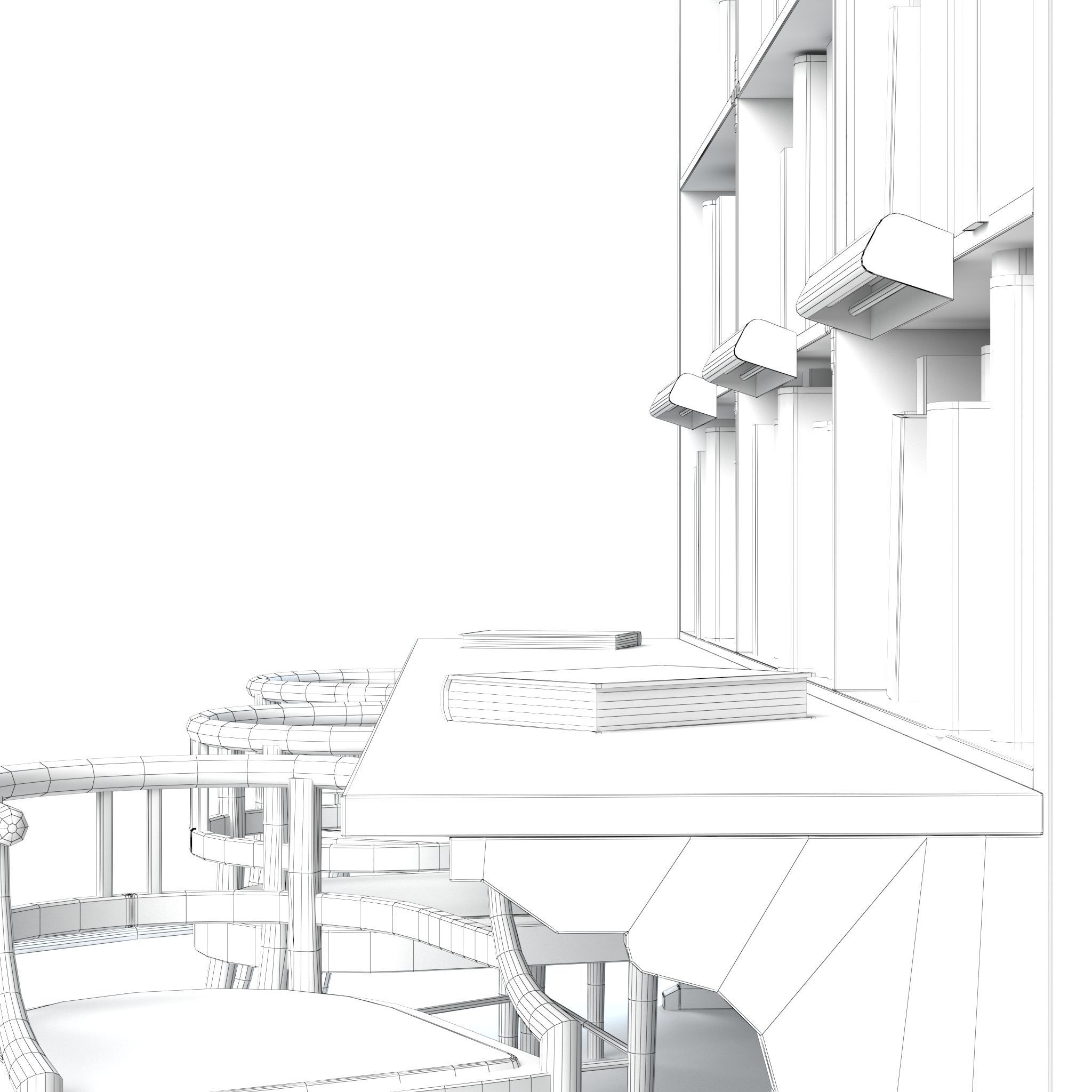 Bookshelf and chairs Low-poly 3D model_9