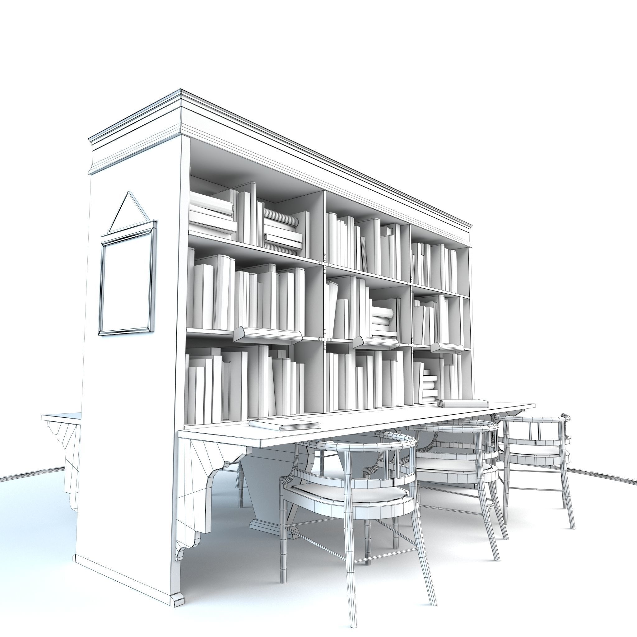 Bookshelf and chairs Low-poly 3D model_15