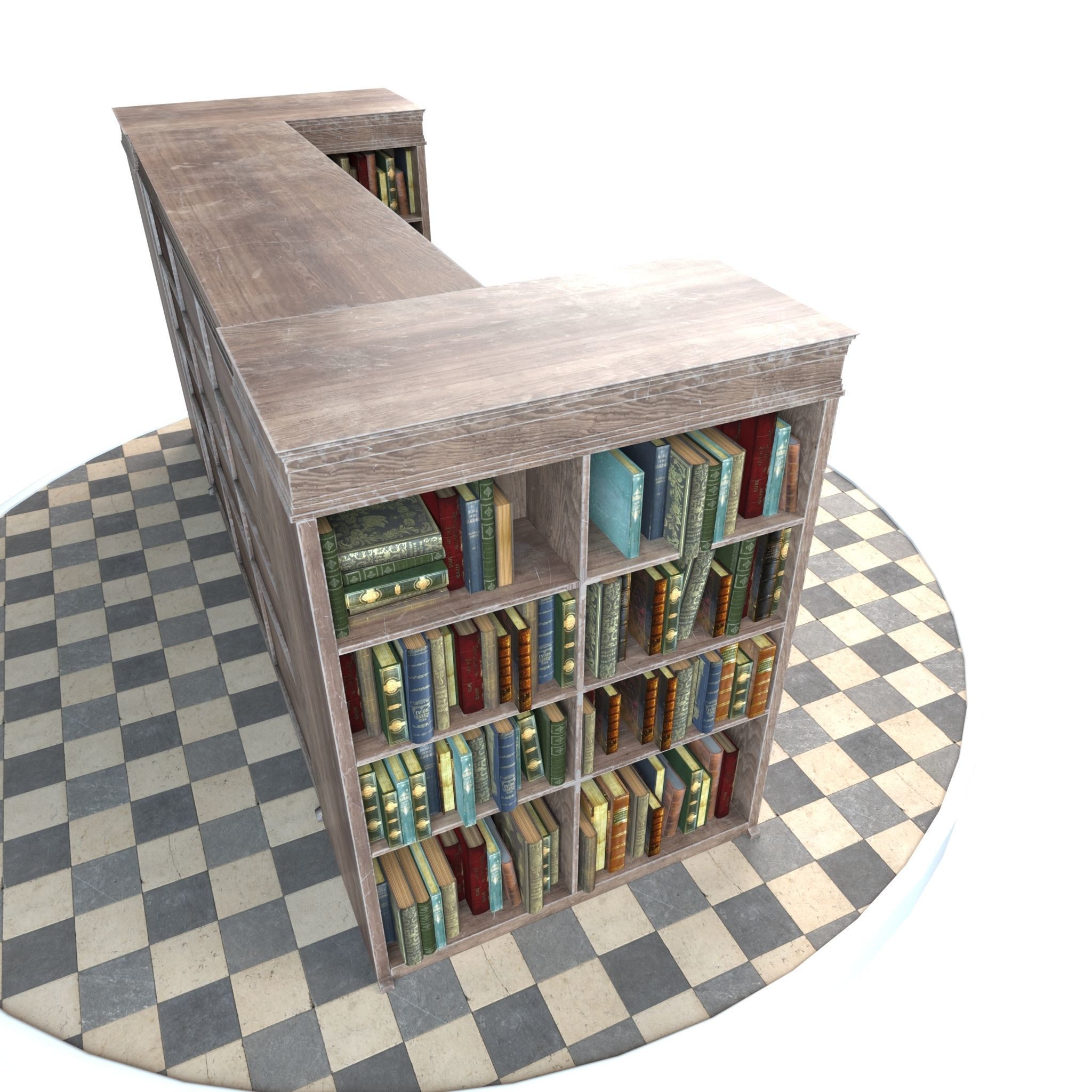 Old Bookshelf Low-poly 3D model_4