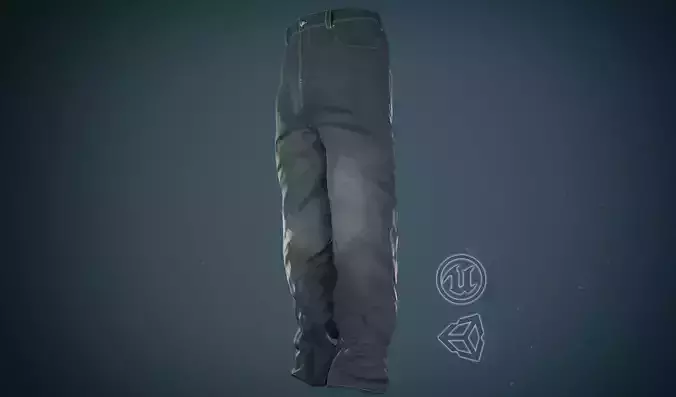 Gray Baggy Jeans Pants Low-poly 3D model