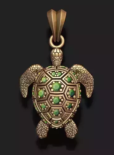 turtle pendant with gems 3D print model