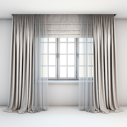Light beige curtains 3D model