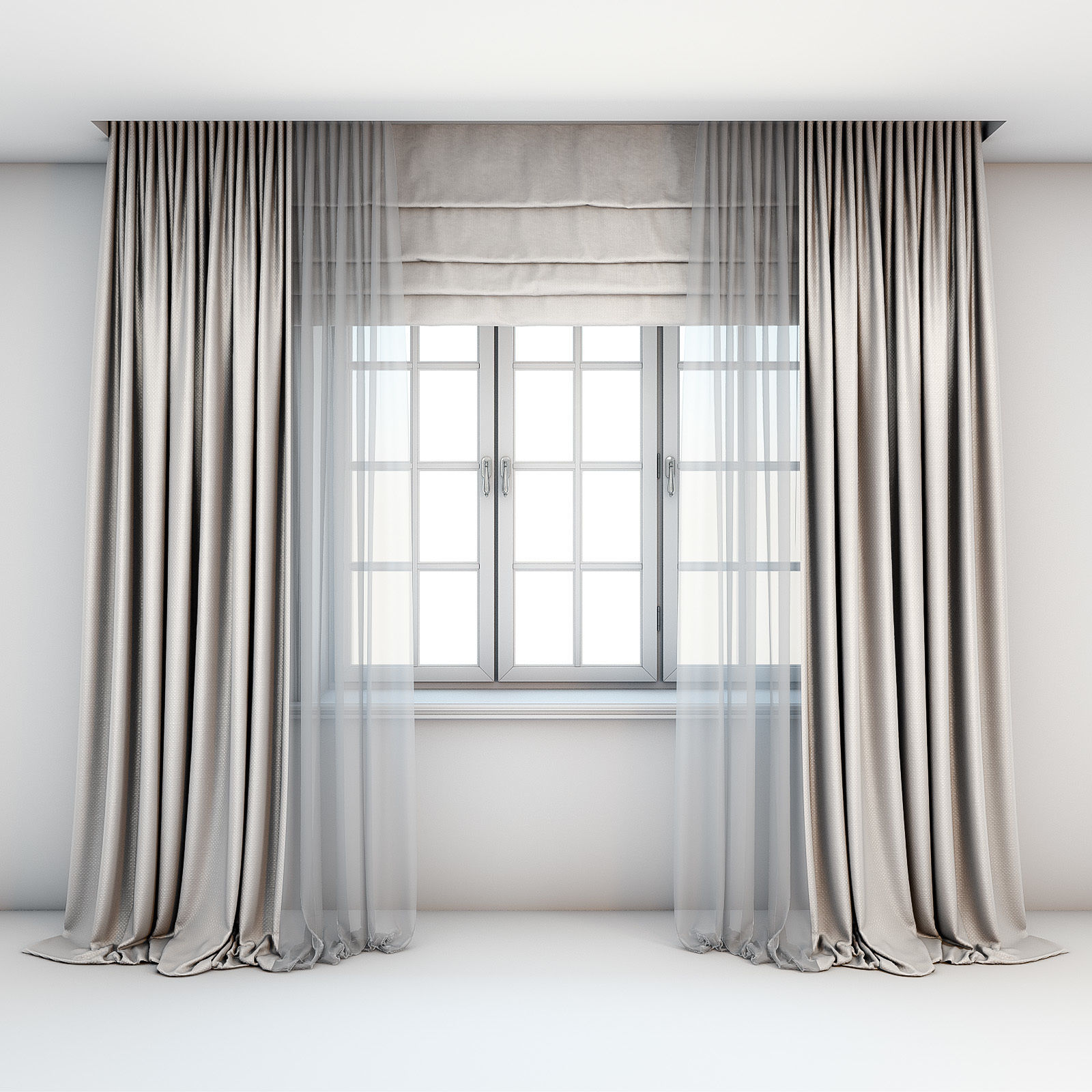 Light beige curtains 3D model_0