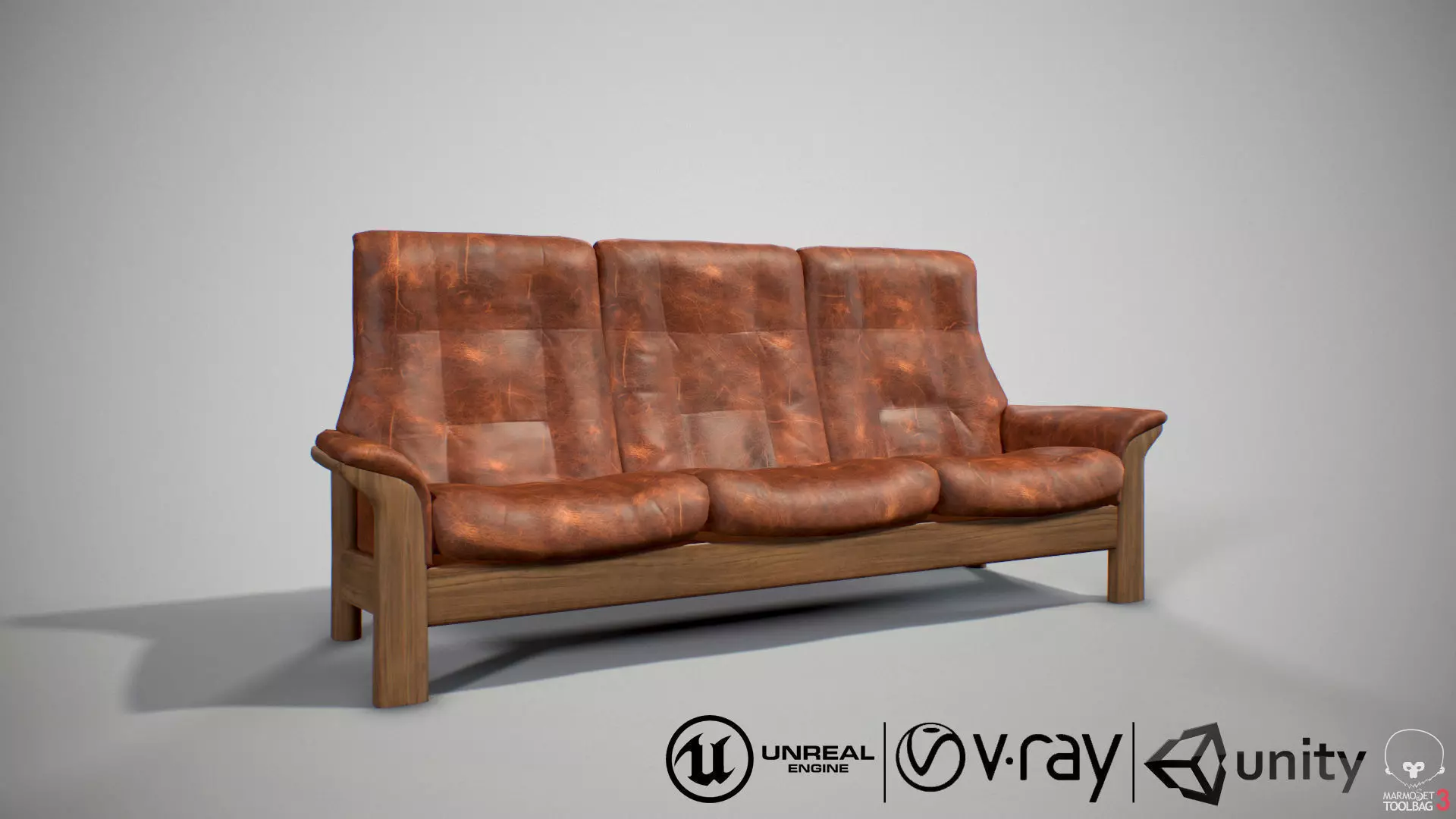 Leather sofa Low-poly 3D model_0