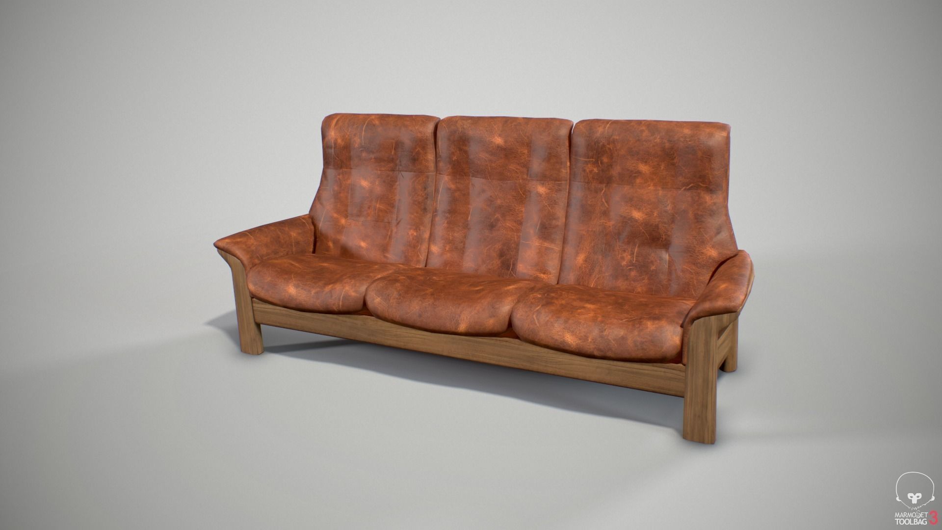 Leather sofa Low-poly 3D model_1
