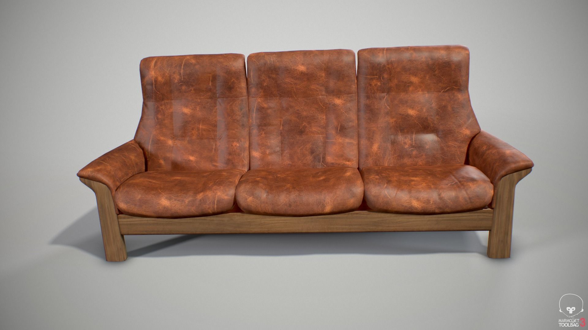 Leather sofa Low-poly 3D model_2