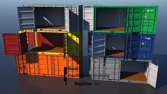 Shipping Container 20ft Dry Van Open Side Rigged 3D 3D model