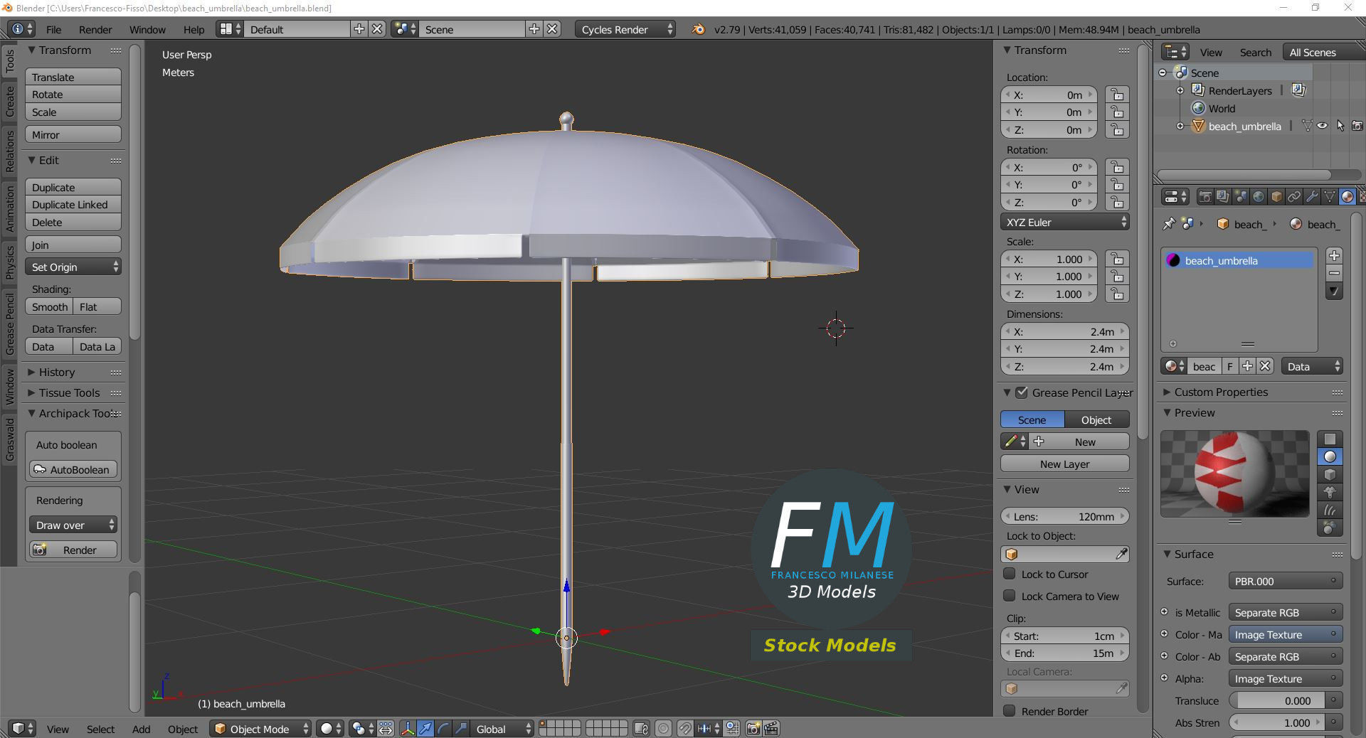 Beach umbrella 3D model_9