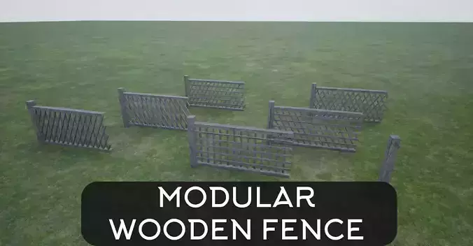 Modular Wooden Fence  Low-poly 3D model