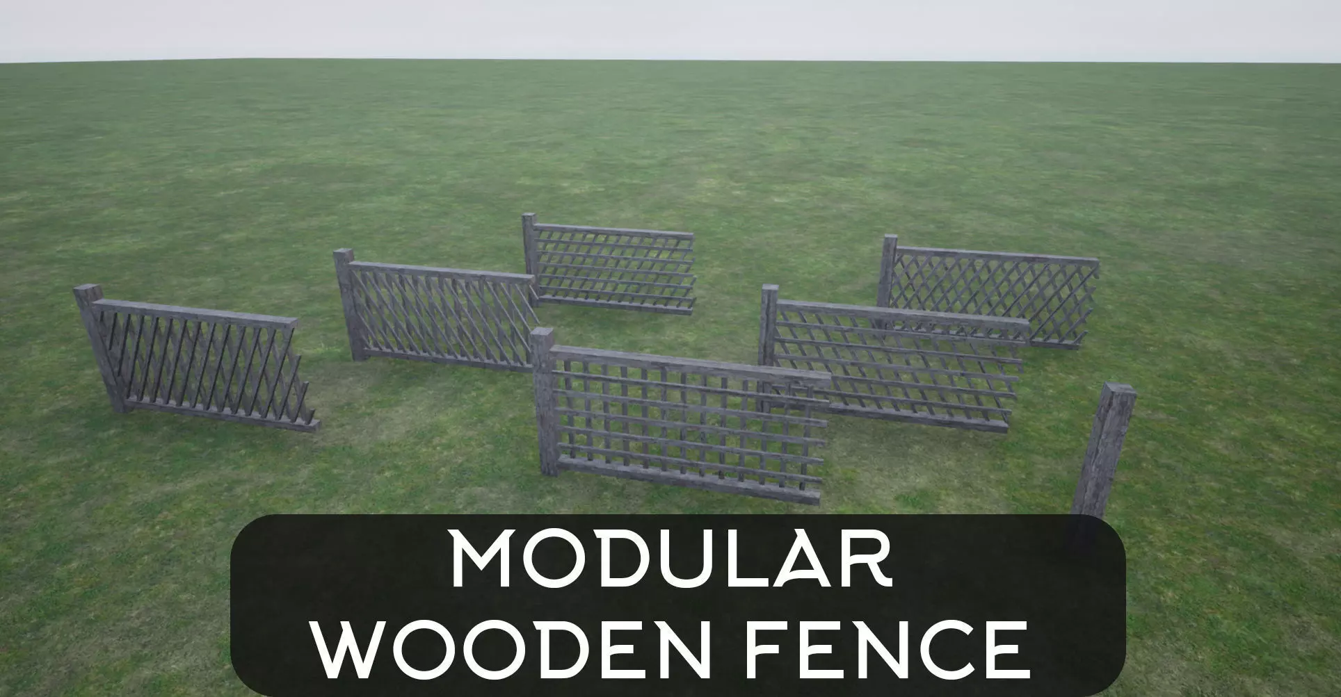 Modular Wooden Fence  Low-poly 3D model_0