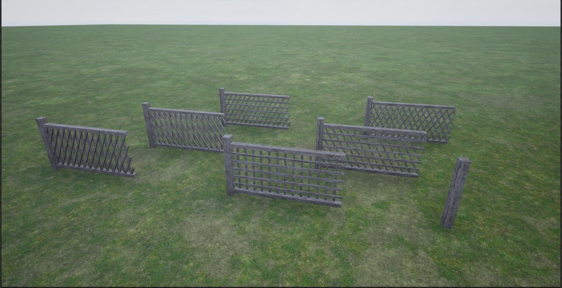 Modular Wooden Fence  Low-poly 3D model_1