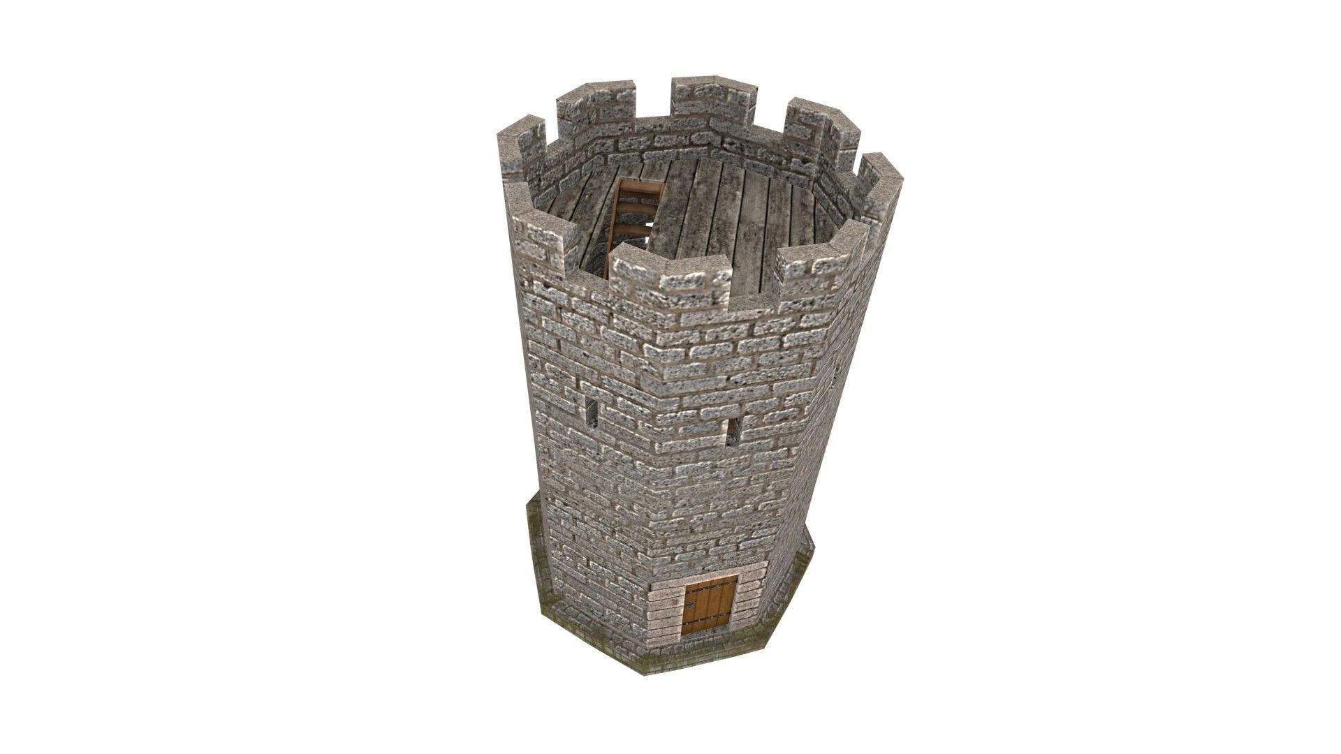 Low Poly watch tower Low-poly 3D model_8