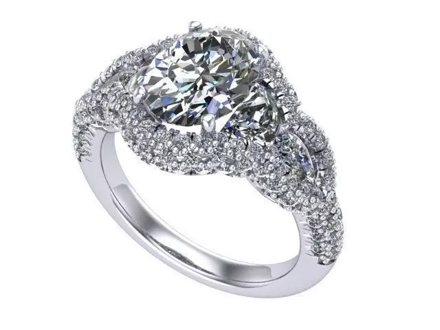 Oval Hal moons and pear shapes ring 3D print model_0